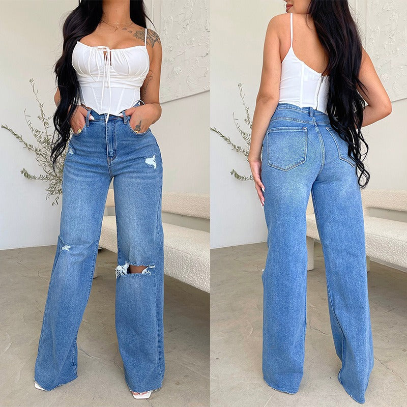 High Waist Wide Leg Mom Trousers