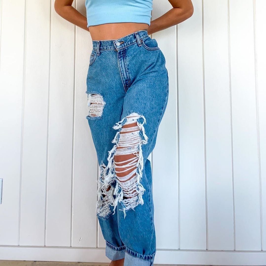 High Waisted Ripped Mom Jeans