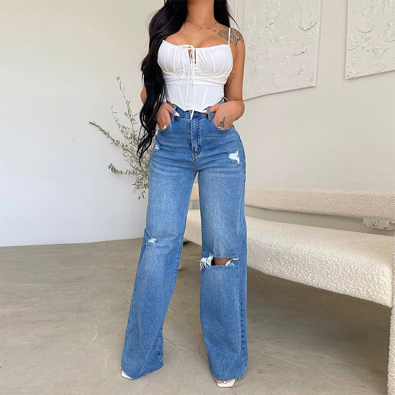 High Waist Wide Leg Mom Trousers