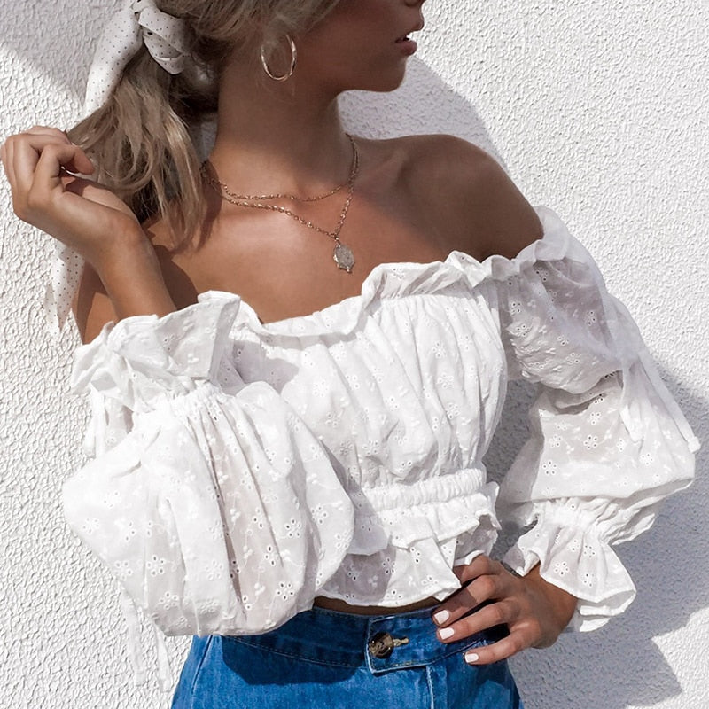 Vintage White Embroidery Women’s Crop Top