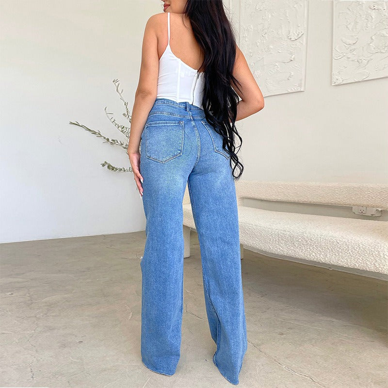 High Waist Wide Leg Mom Trousers