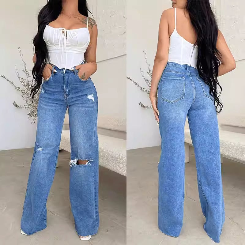 High Waist Wide Leg Mom Trousers